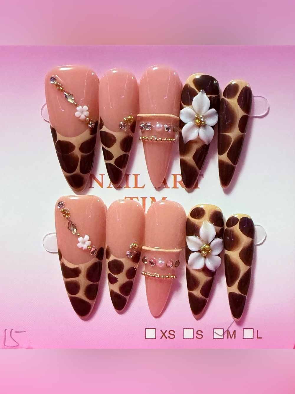 Leopard Stiletto Press-On Nails with 3D Flower Accents